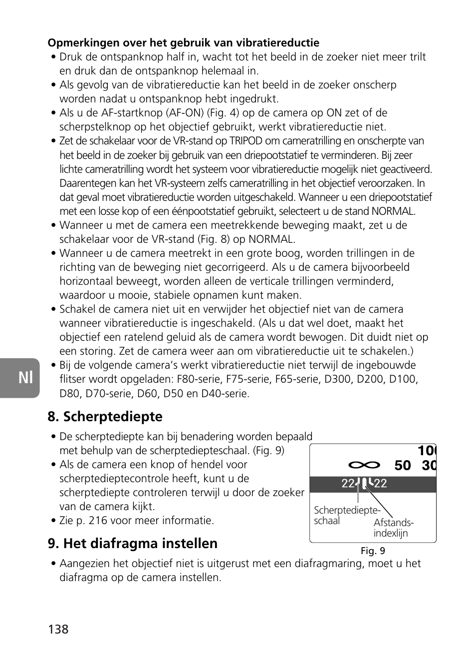 Scherptediepte, Het diafragma instellen | Nikon 500mm-f4G-ED-AF-S-VR-Nikkor User Manual | Page 138 / 224