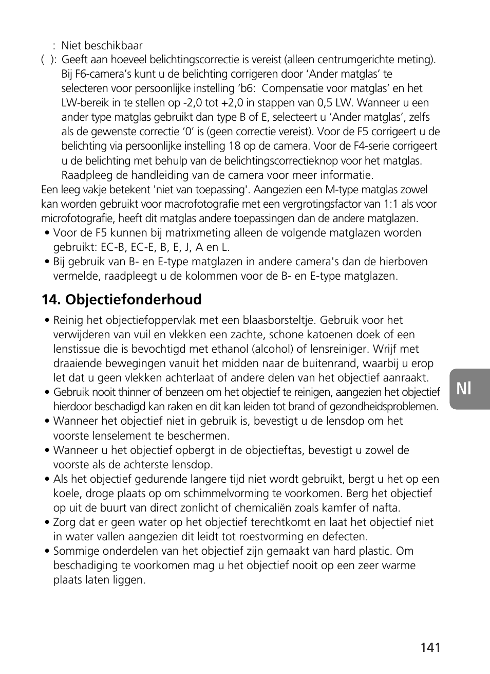 Objectiefonderhoud | Nikon 500mm-f4G-ED-AF-S-VR-Nikkor User Manual | Page 141 / 224