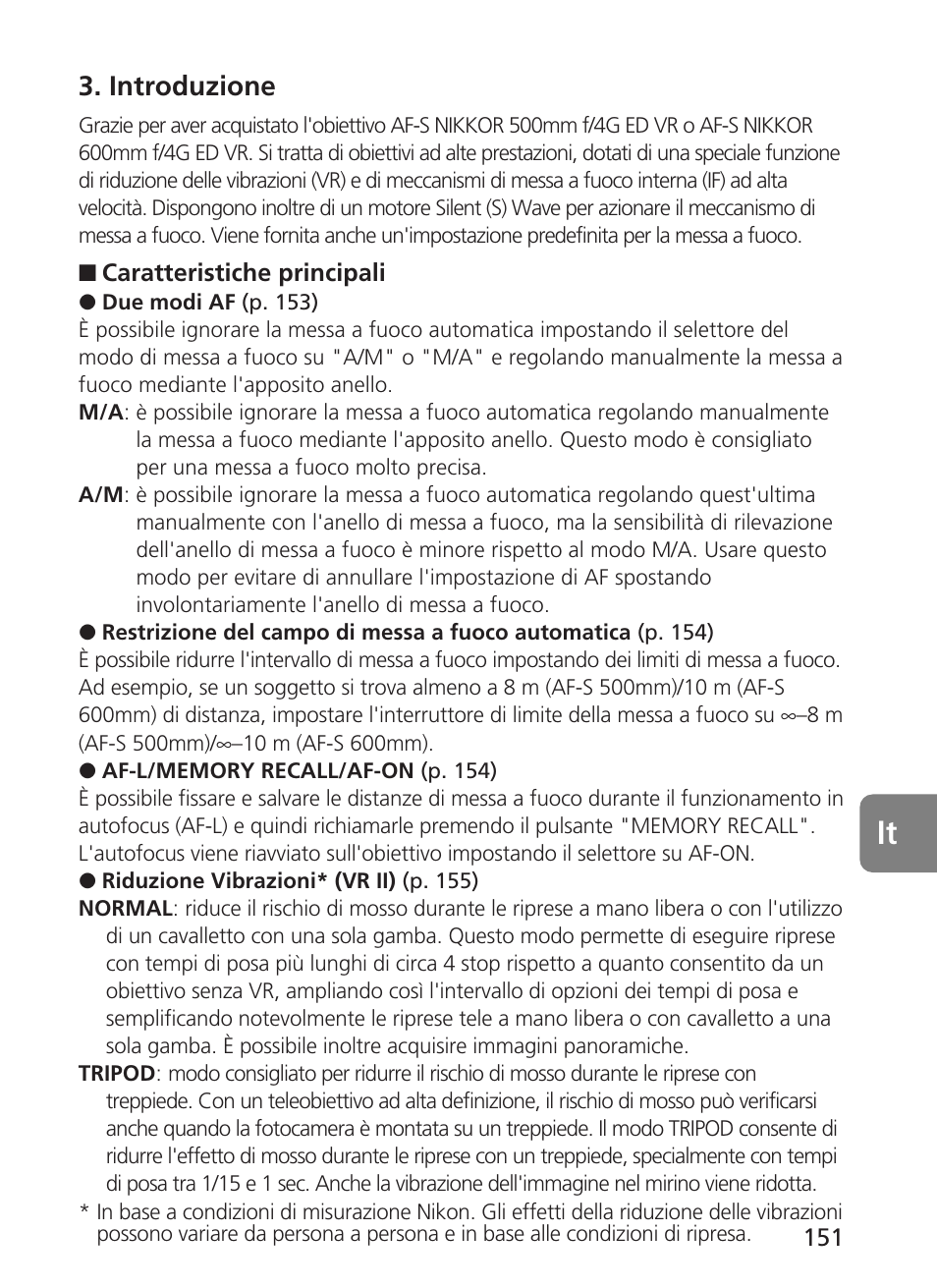 Introduzione | Nikon 500mm-f4G-ED-AF-S-VR-Nikkor User Manual | Page 151 / 224