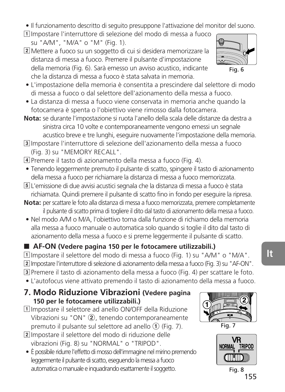 Modo riduzione vibrazioni | Nikon 500mm-f4G-ED-AF-S-VR-Nikkor User Manual | Page 155 / 224