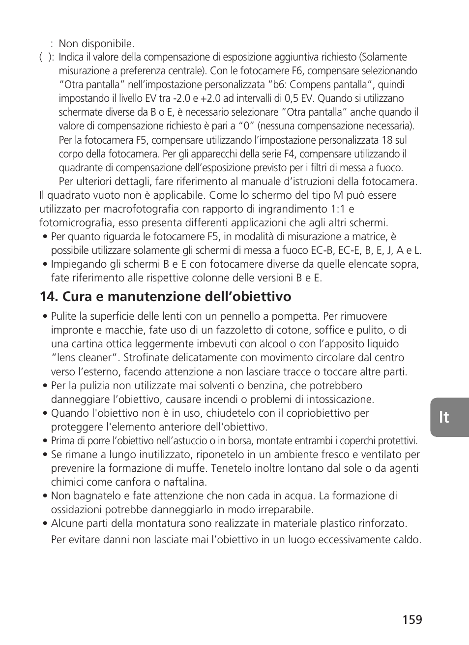 Cura e manutenzione dell’obiettivo | Nikon 500mm-f4G-ED-AF-S-VR-Nikkor User Manual | Page 159 / 224