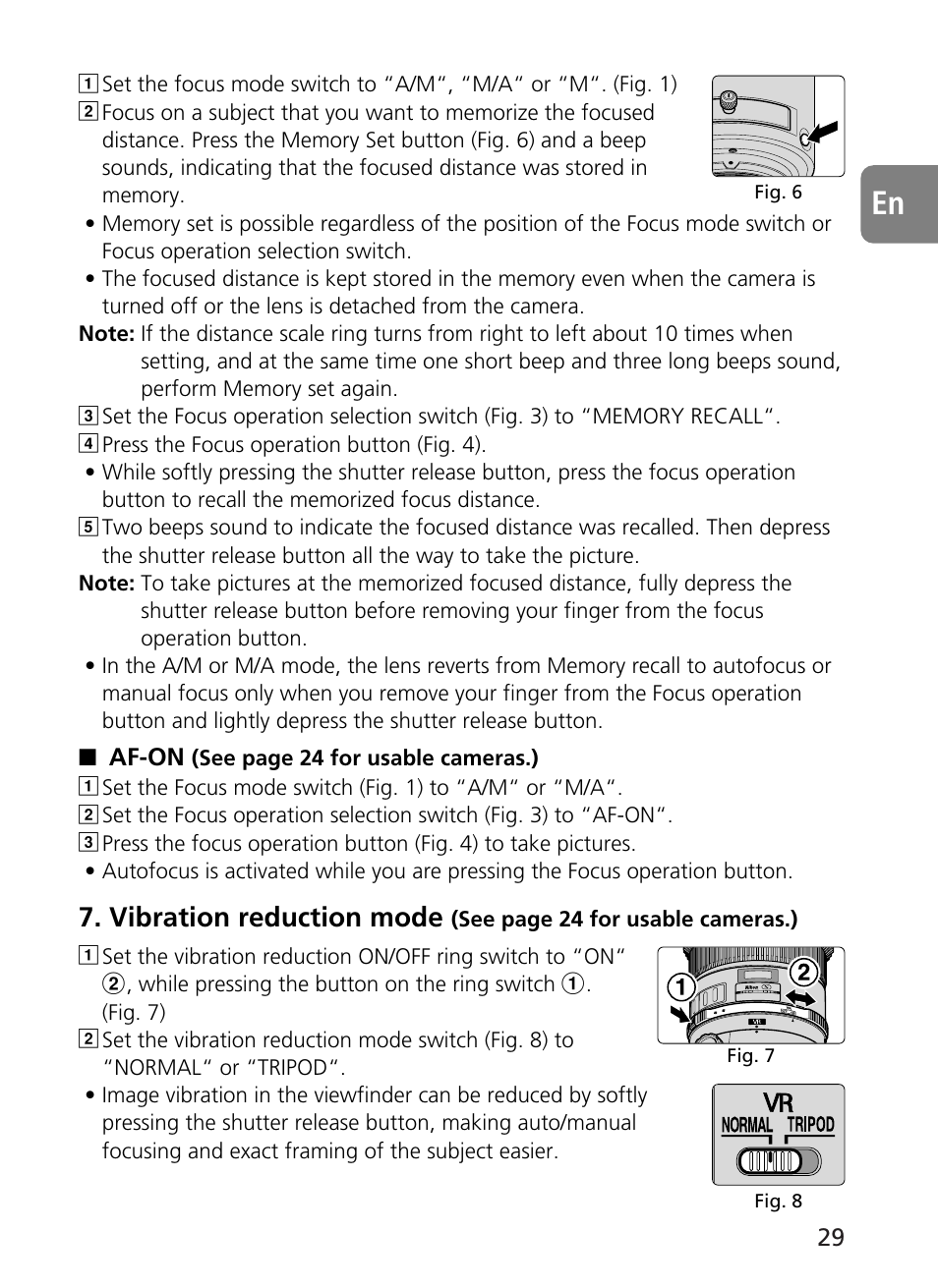 Vibration reduction mode | Nikon 500mm-f4G-ED-AF-S-VR-Nikkor User Manual | Page 29 / 224