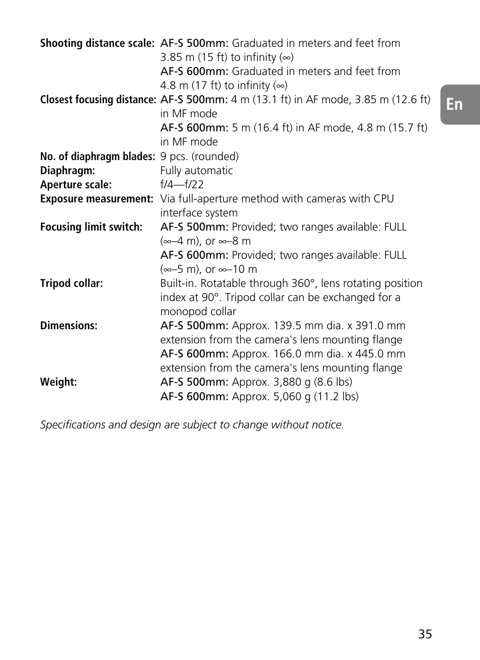 Nikon 500mm-f4G-ED-AF-S-VR-Nikkor User Manual | Page 35 / 224