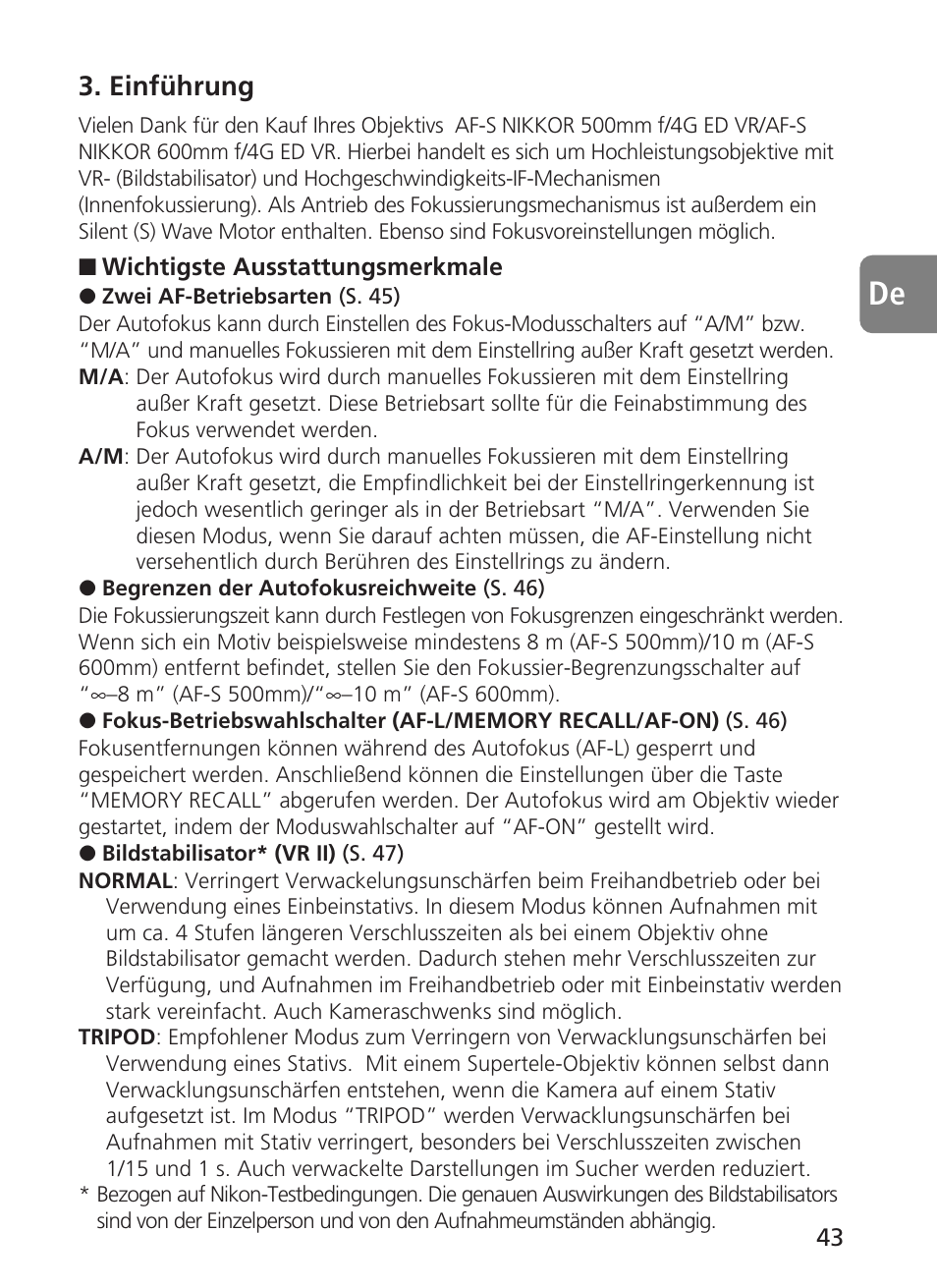 Einführung | Nikon 500mm-f4G-ED-AF-S-VR-Nikkor User Manual | Page 43 / 224