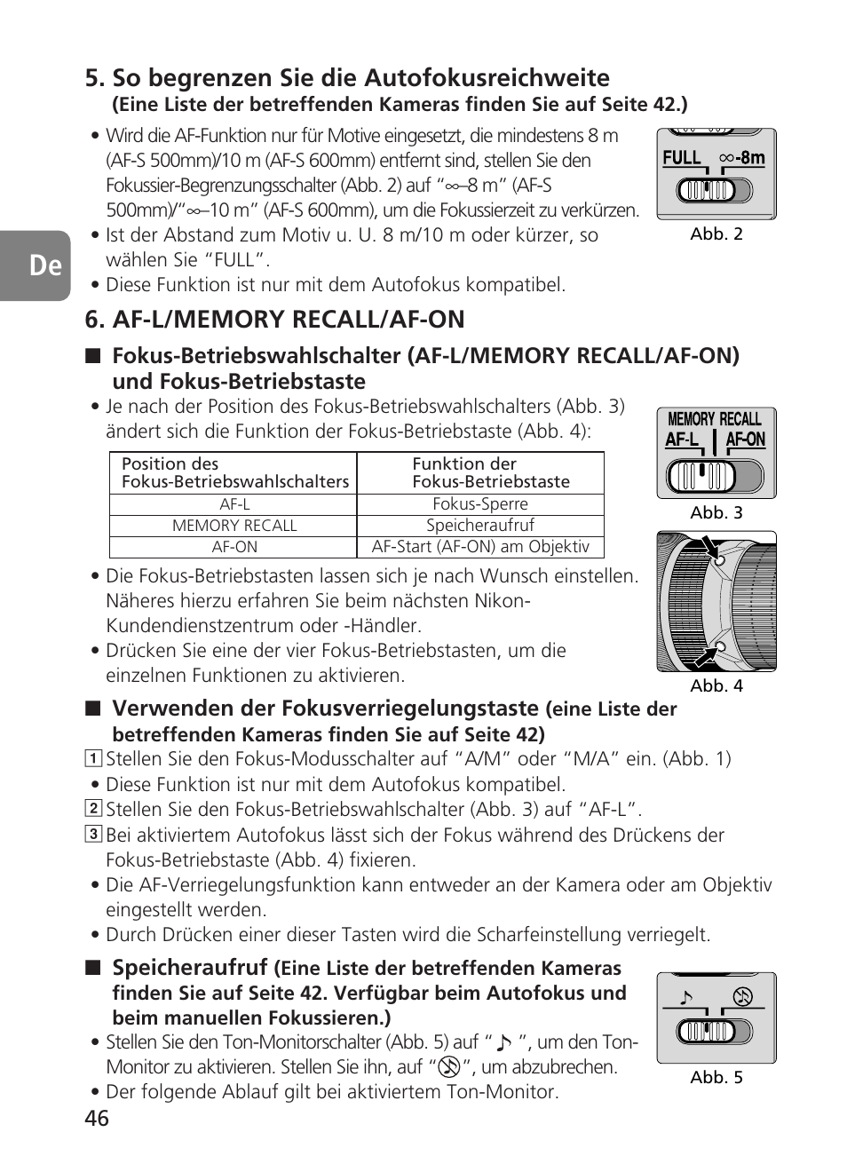 So begrenzen sie die autofokusreichweite | Nikon 500mm-f4G-ED-AF-S-VR-Nikkor User Manual | Page 46 / 224