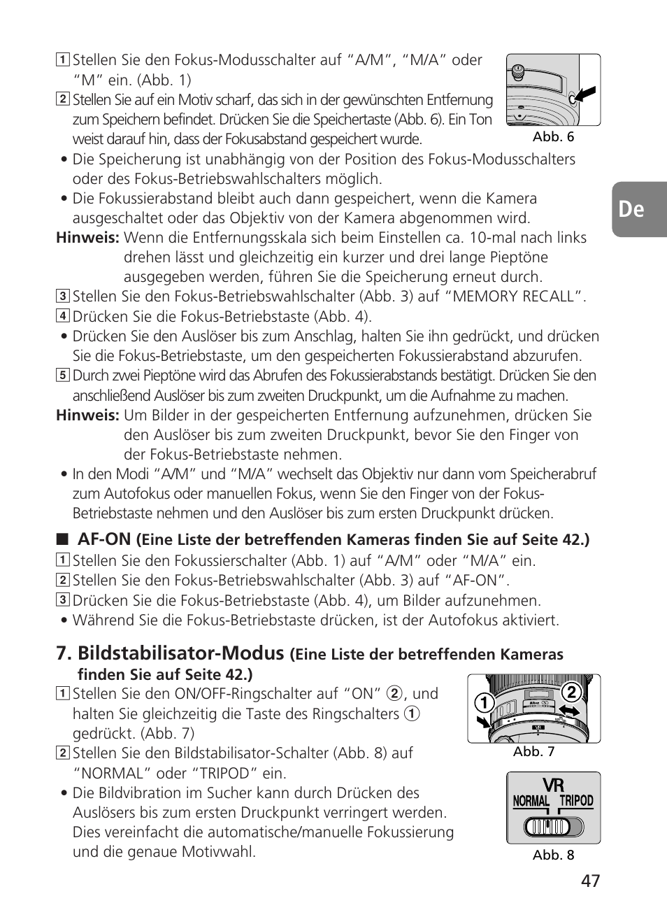 Bildstabilisator-modus | Nikon 500mm-f4G-ED-AF-S-VR-Nikkor User Manual | Page 47 / 224