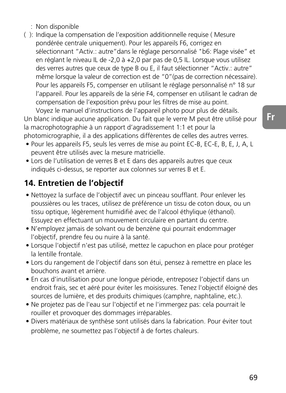 Entretien de l’objectif | Nikon 500mm-f4G-ED-AF-S-VR-Nikkor User Manual | Page 69 / 224