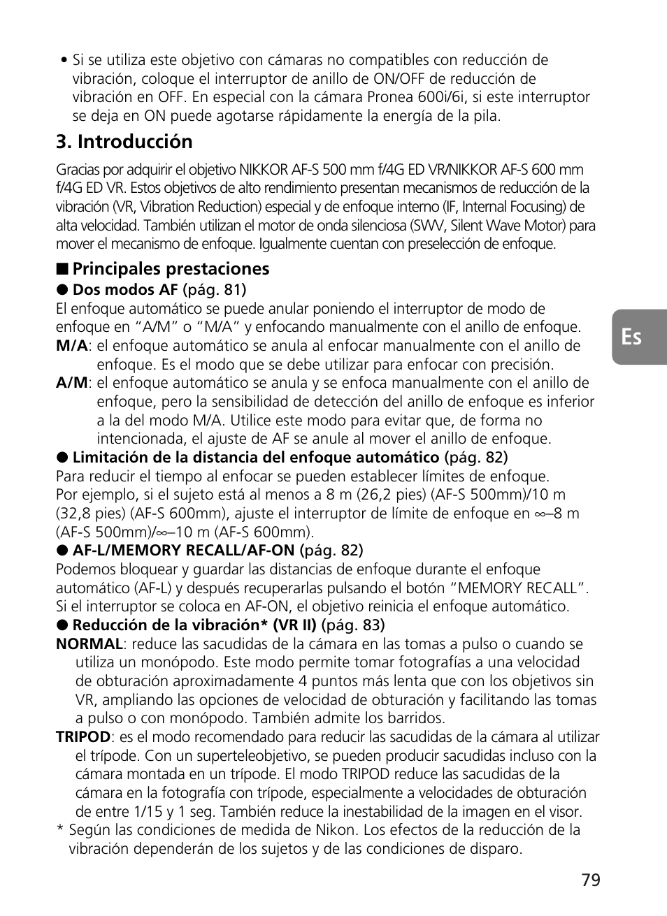 Introducción | Nikon 500mm-f4G-ED-AF-S-VR-Nikkor User Manual | Page 79 / 224
