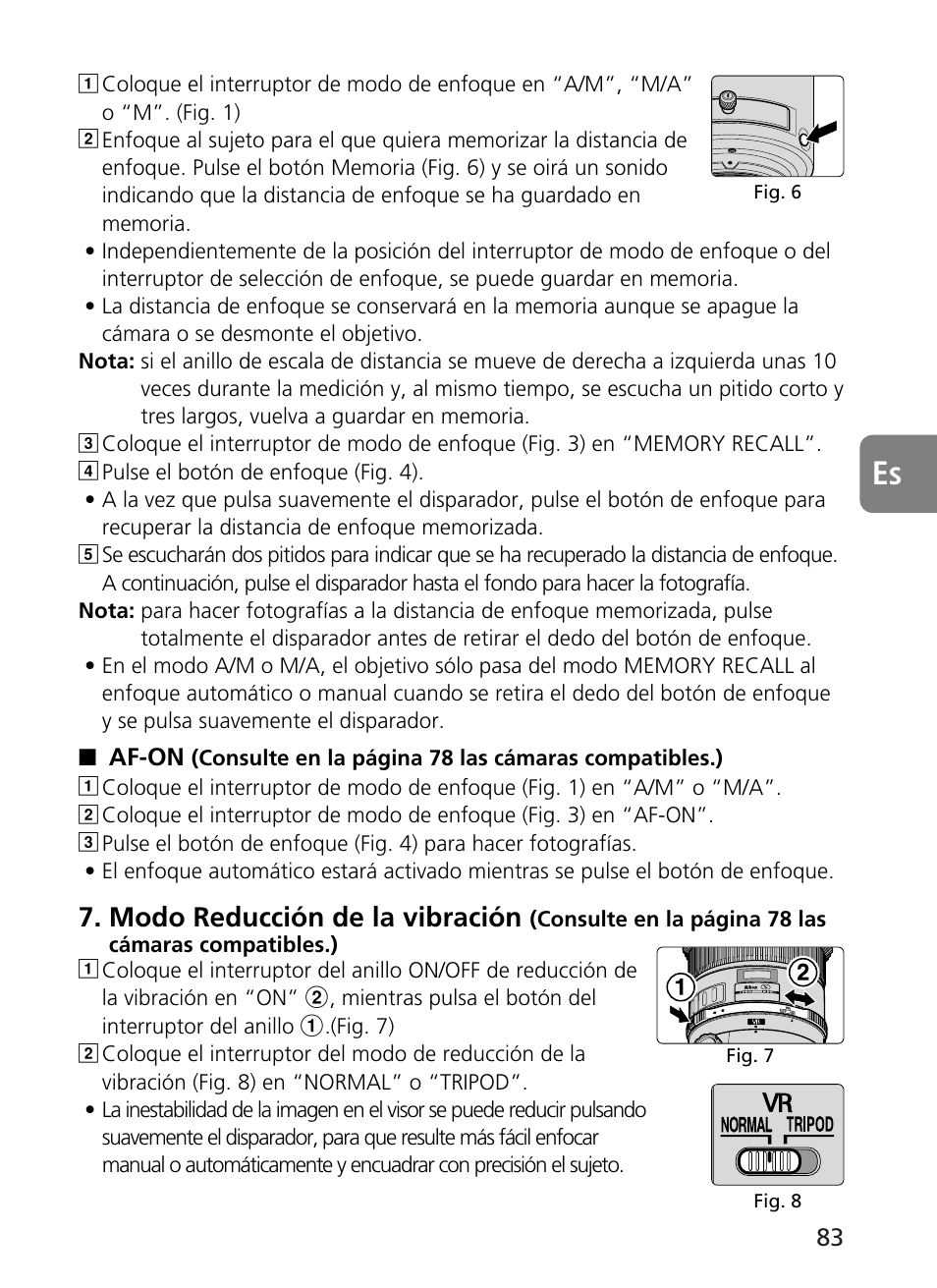 Modo reducción de la vibración | Nikon 500mm-f4G-ED-AF-S-VR-Nikkor User Manual | Page 83 / 224