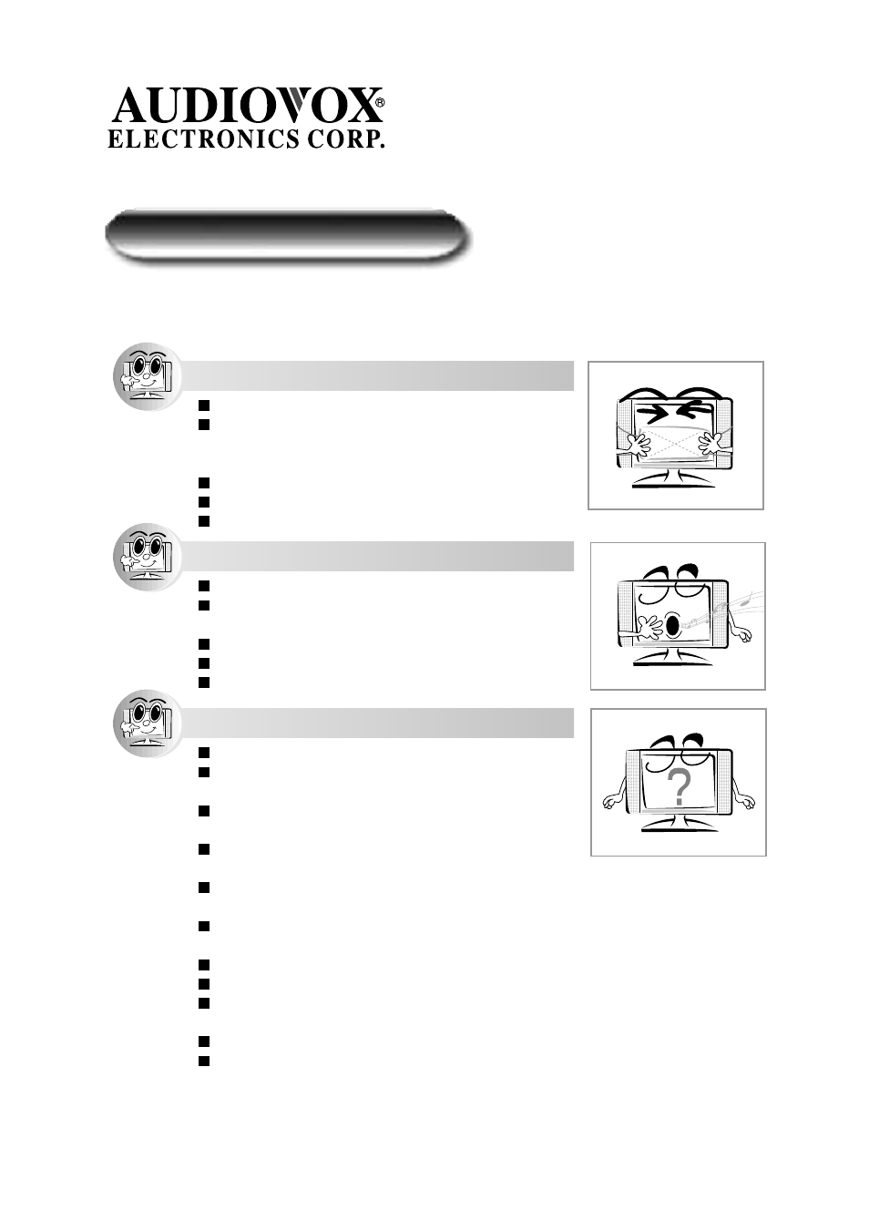 Troubleshooting, Picture with no sound, Sound with no picture | No picture no sound | Audiovox FP1520 User Manual | Page 42 / 46