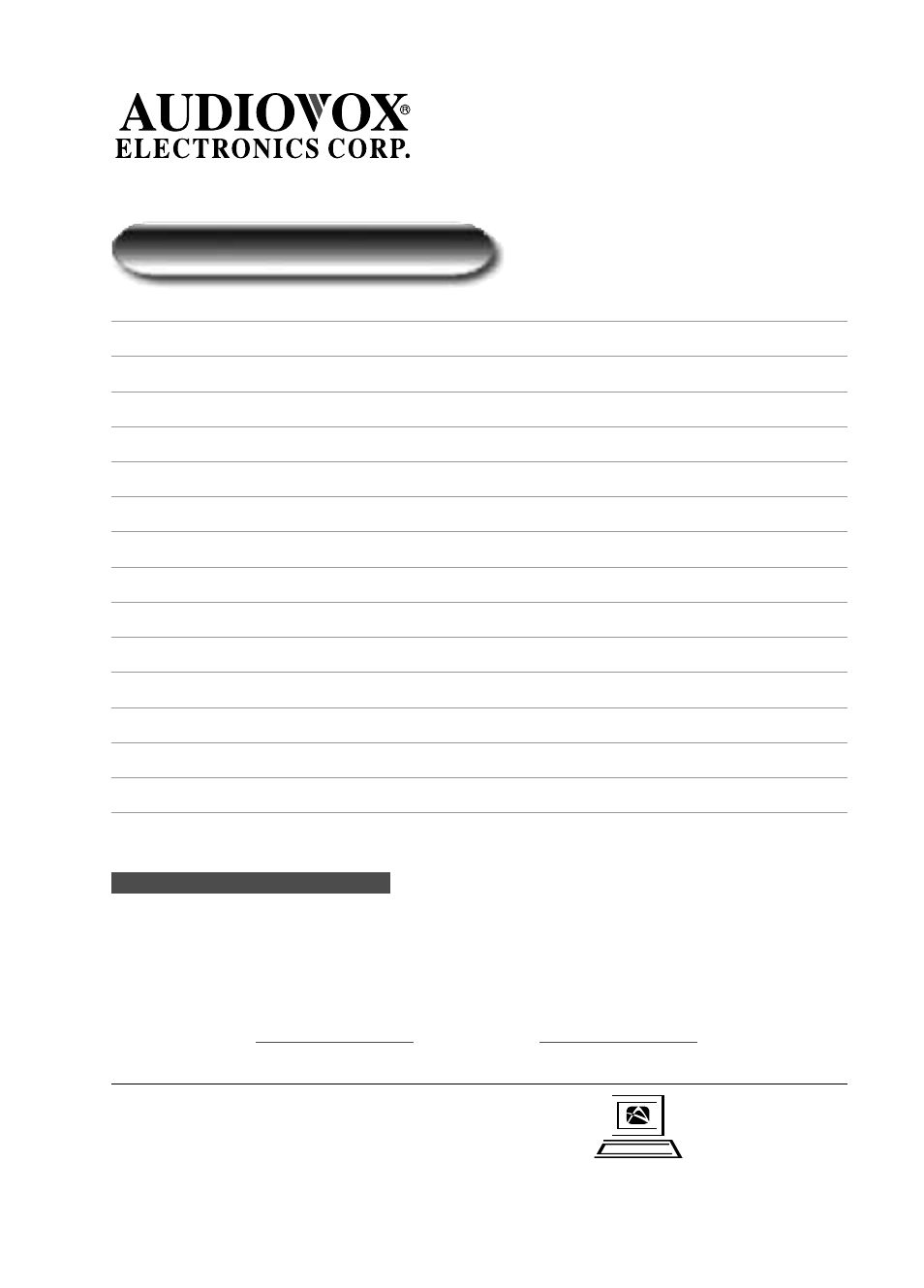 Customer record | Audiovox FP1520 User Manual | Page 44 / 46