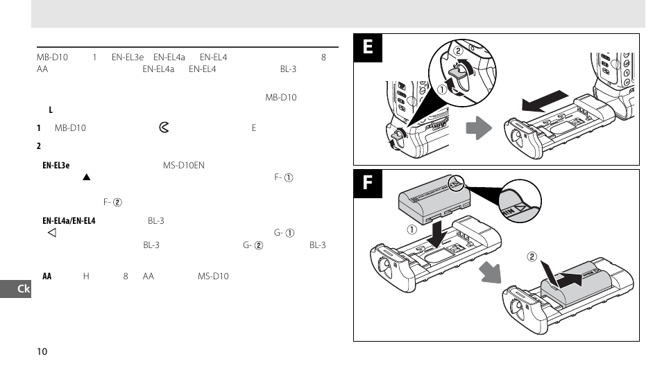 插入电池 | Nikon MB-D10 User Manual | Page 128 / 155