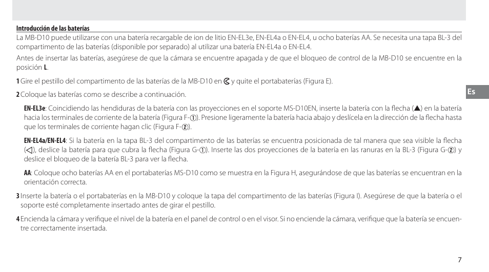 Introducción de las baterías | Nikon MB-D10 User Manual | Page 52 / 155