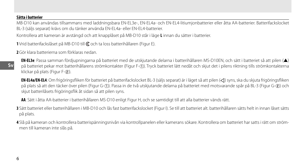 Sätta i batterier | Nikon MB-D10 User Manual | Page 61 / 155