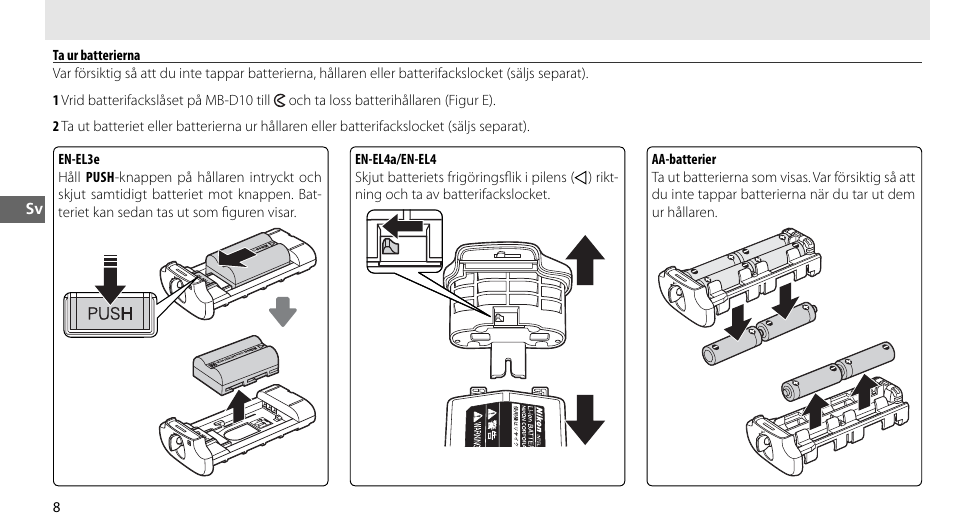 Ta ur batterierna | Nikon MB-D10 User Manual | Page 63 / 155