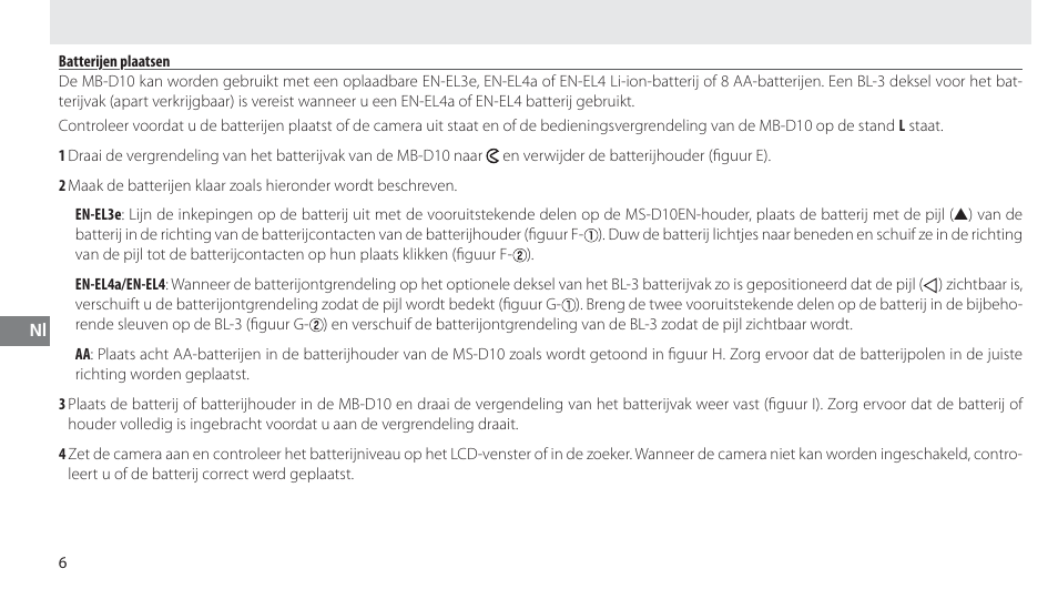 Batterijen plaatsen | Nikon MB-D10 User Manual | Page 88 / 155