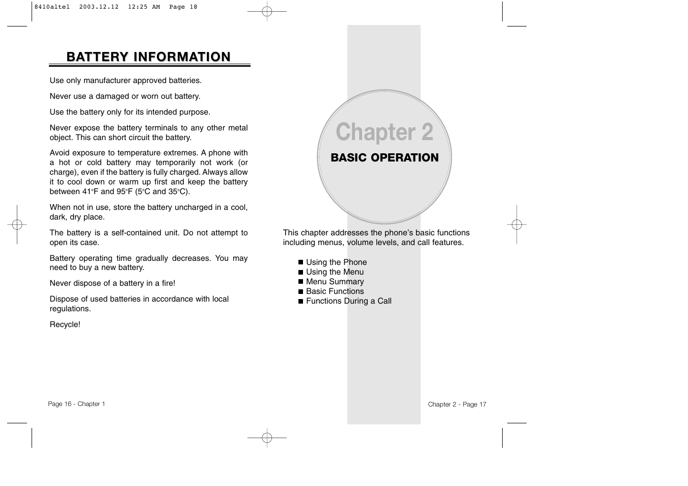 Chapter 2, Ba tter tter y informa y informa tion tion | Audiovox CDM 8410 User Manual | Page 11 / 78