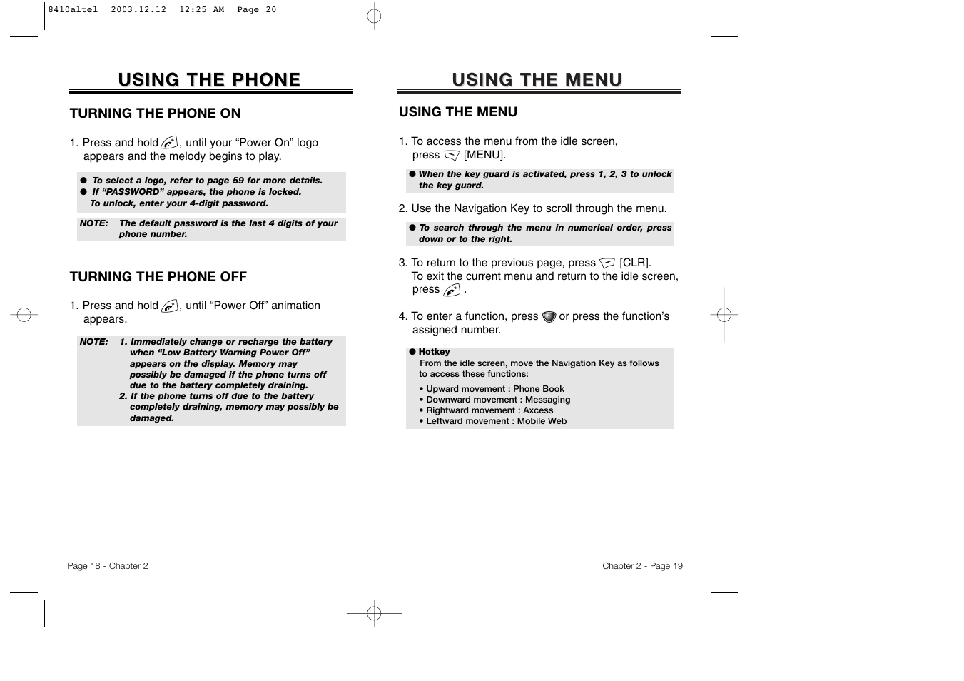 Using the menu, Using the phone | Audiovox CDM 8410 User Manual | Page 12 / 78