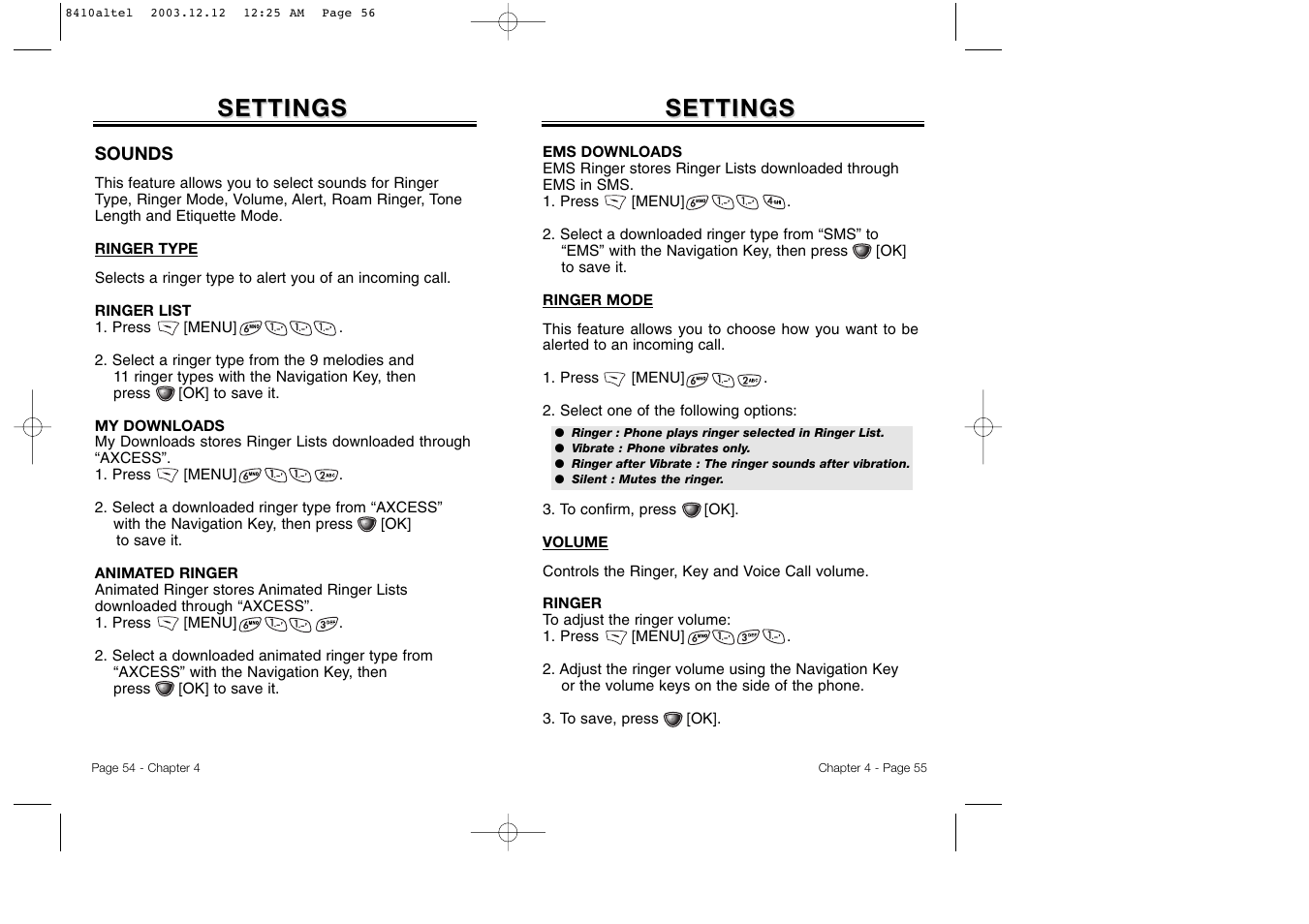 Settings | Audiovox CDM 8410 User Manual | Page 30 / 78