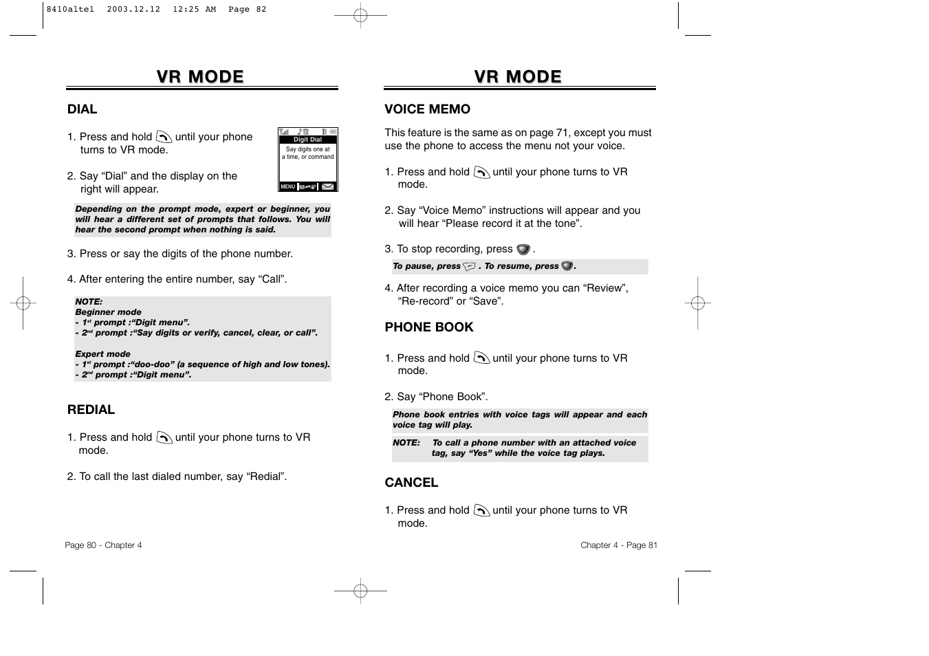 Vr mode | Audiovox CDM 8410 User Manual | Page 43 / 78