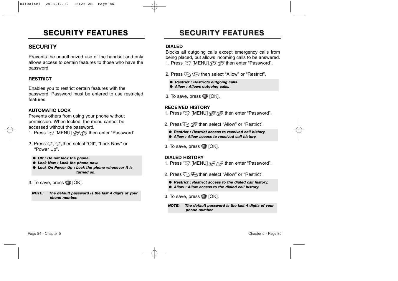 Security fea, Security fea tures tures | Audiovox CDM 8410 User Manual | Page 45 / 78