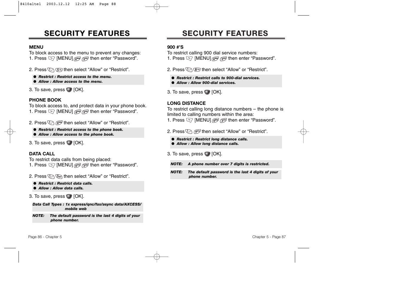 Security fea, Security fea tures tures | Audiovox CDM 8410 User Manual | Page 46 / 78