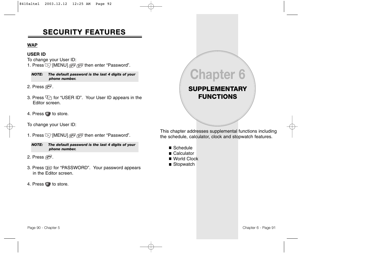 Chapter 6, Security fea, Security fea tures tures | Audiovox CDM 8410 User Manual | Page 48 / 78