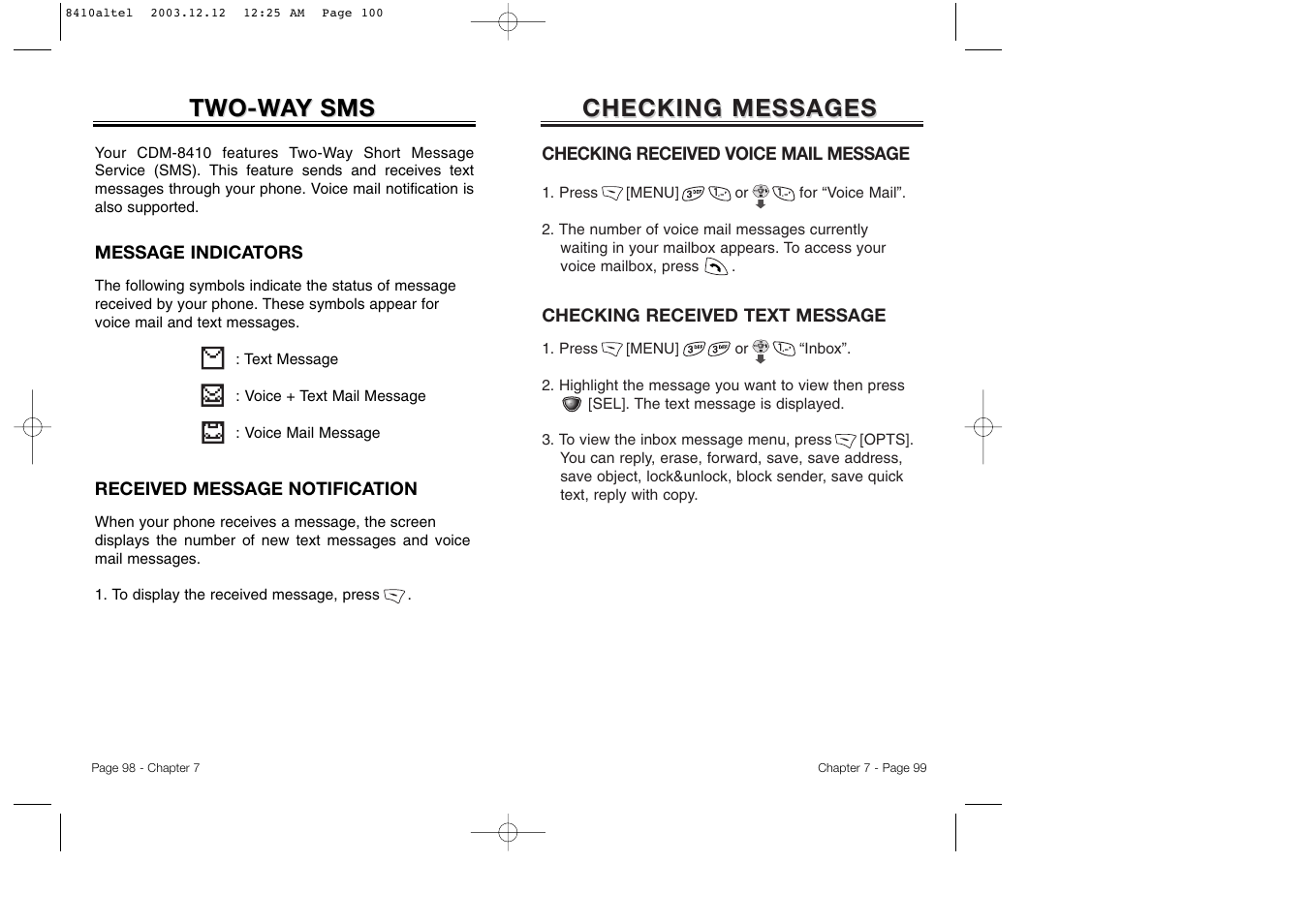 Checking messages, Two-w | Audiovox CDM 8410 User Manual | Page 52 / 78