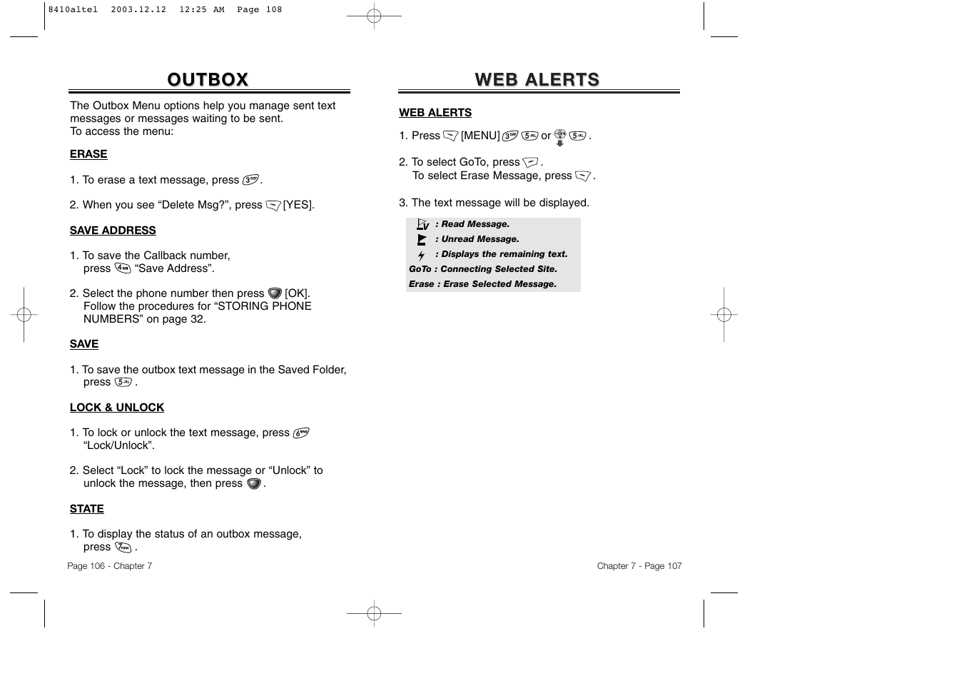 Web aler, Web aler ts ts, Outbox | Audiovox CDM 8410 User Manual | Page 56 / 78