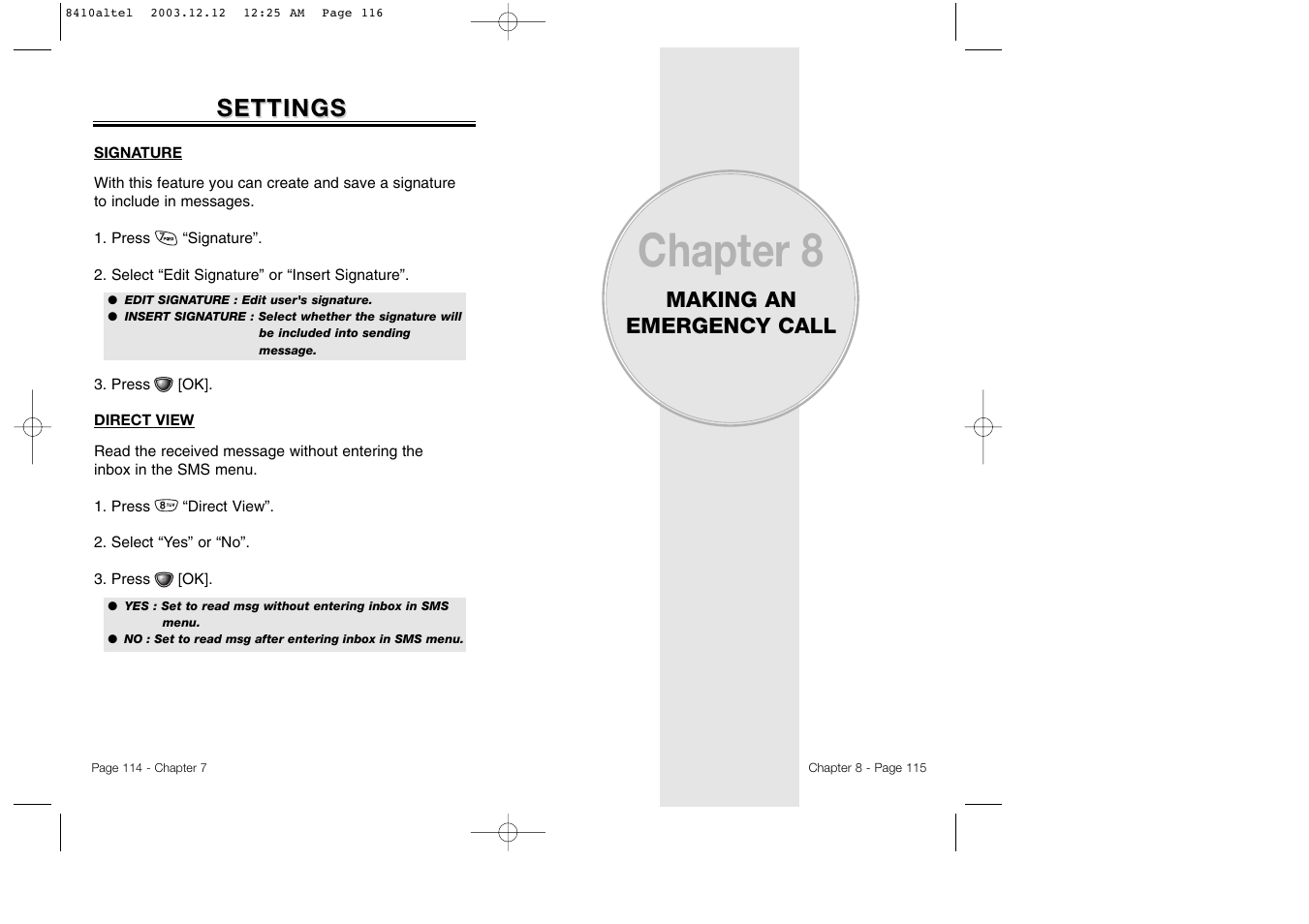 Chapter 8, Settings | Audiovox CDM 8410 User Manual | Page 60 / 78