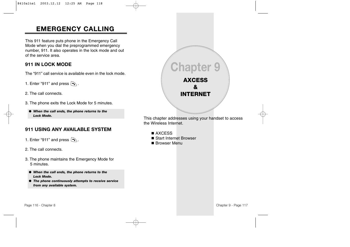 Chapter 9, Emergency calling | Audiovox CDM 8410 User Manual | Page 61 / 78