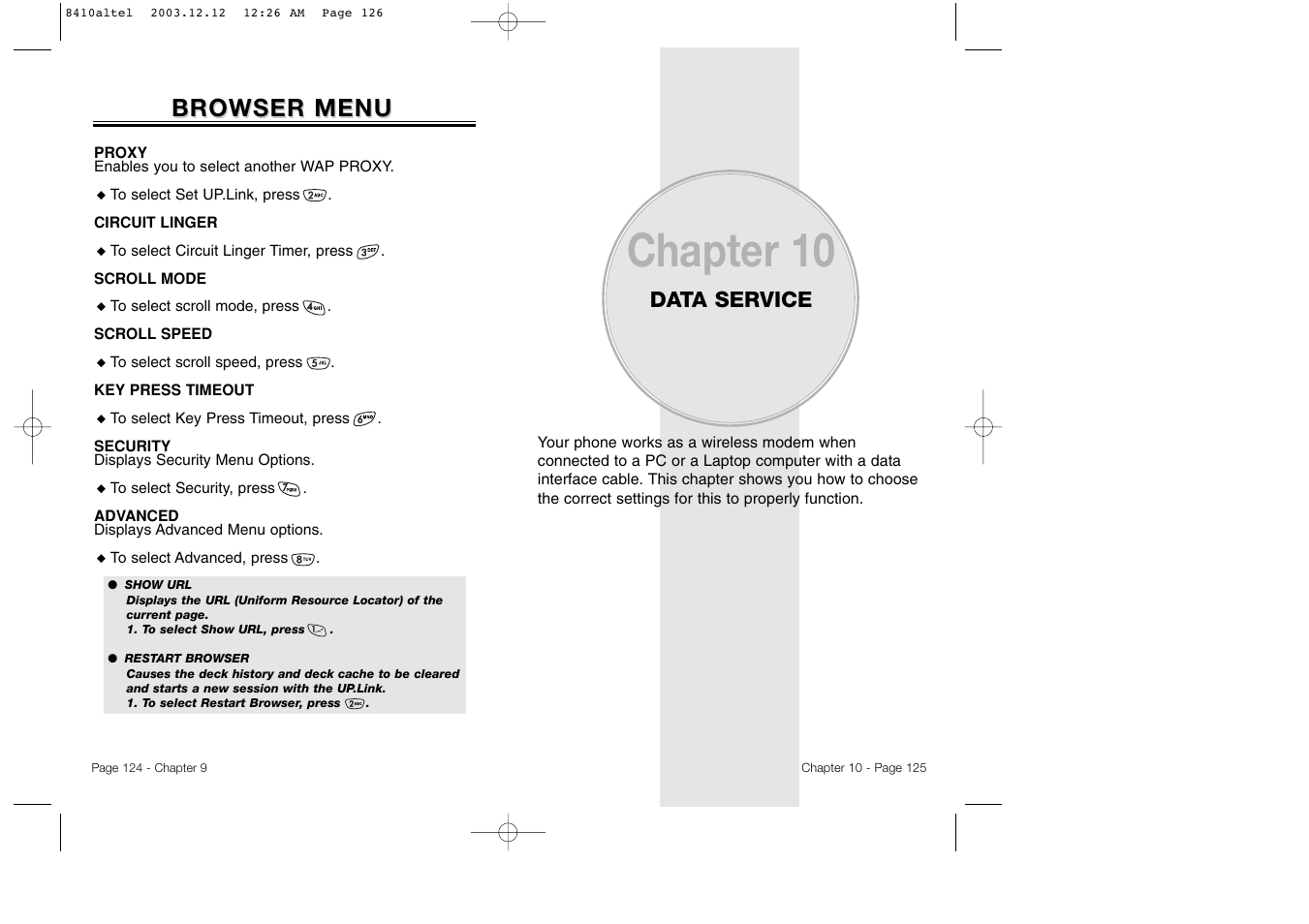 Chapter 10, Browser menu, Data service | Audiovox CDM 8410 User Manual | Page 65 / 78