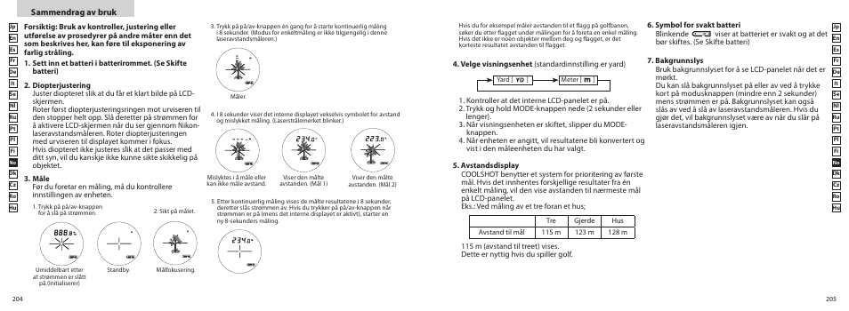 Sammendrag av bruk | Nikon COOLSHOT User Manual | Page 103 / 139