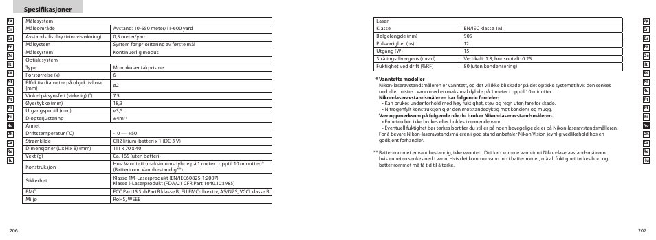 Spesifikasjoner | Nikon COOLSHOT User Manual | Page 104 / 139