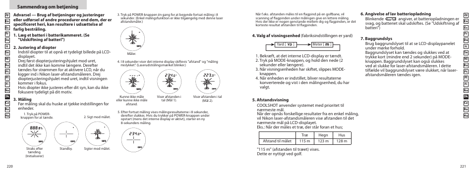 Sammendrag om betjening | Nikon COOLSHOT User Manual | Page 111 / 139