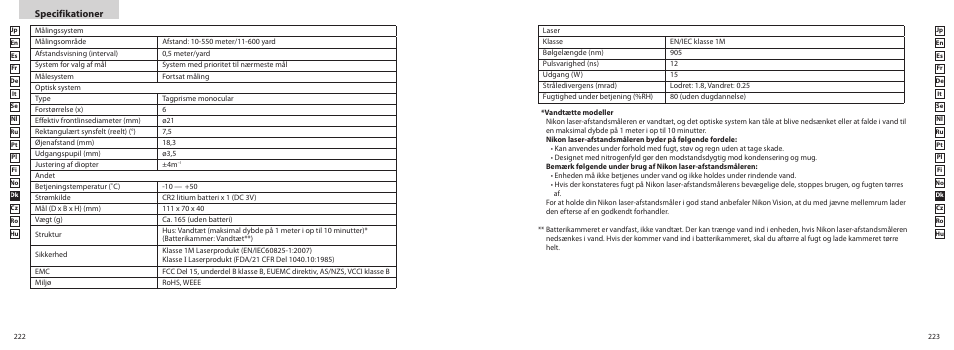 Specifikationer | Nikon COOLSHOT User Manual | Page 112 / 139