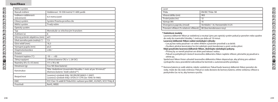 Specifikace | Nikon COOLSHOT User Manual | Page 120 / 139