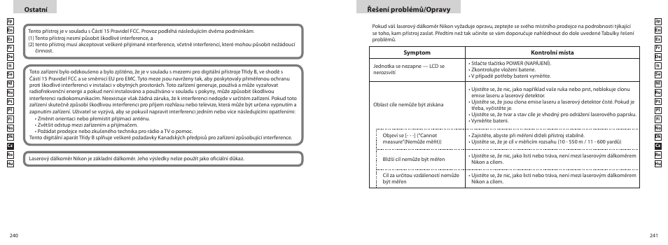 Řešení problémů/opravy, Ostatní | Nikon COOLSHOT User Manual | Page 121 / 139