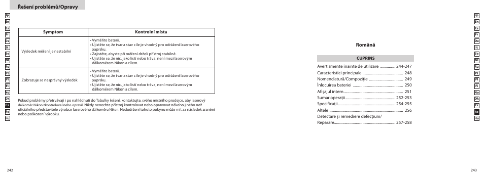 Řešení problémů/opravy, Română | Nikon COOLSHOT User Manual | Page 122 / 139