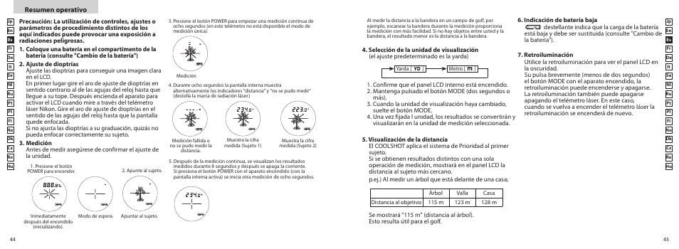 Resumen operativo | Nikon COOLSHOT User Manual | Page 23 / 139