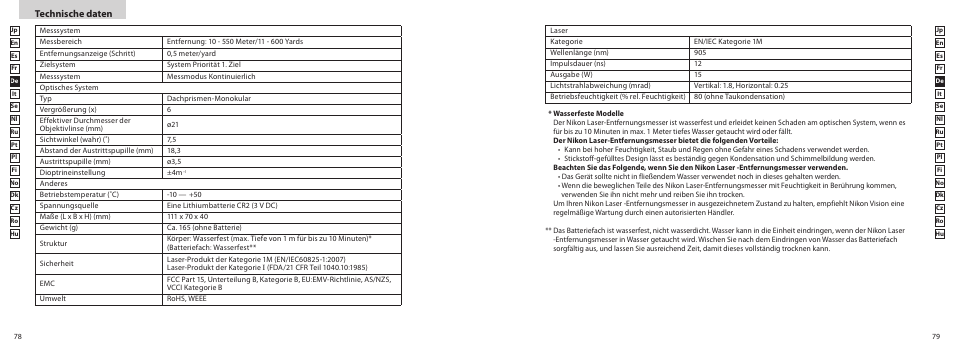 Technische daten | Nikon COOLSHOT User Manual | Page 40 / 139