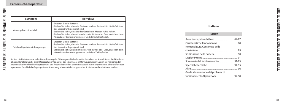 Fehlersuche/reparatur, Italiano | Nikon COOLSHOT User Manual | Page 42 / 139