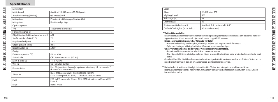 Specifikationer | Nikon COOLSHOT User Manual | Page 56 / 139