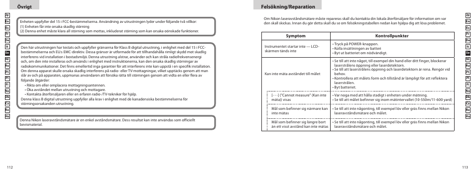 Felsökning/reparation, Övrigt | Nikon COOLSHOT User Manual | Page 57 / 139