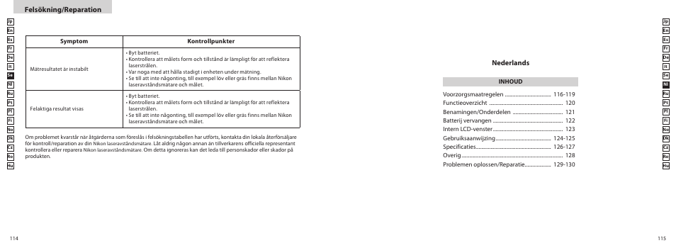 Felsökning/reparation, Nederlands | Nikon COOLSHOT User Manual | Page 58 / 139