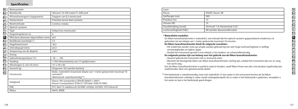 Specificaties | Nikon COOLSHOT User Manual | Page 64 / 139