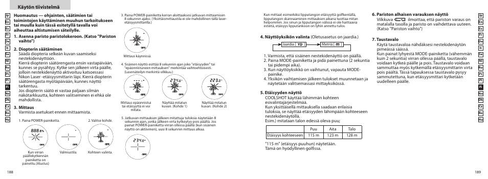 Käytön tiivistelmä | Nikon COOLSHOT User Manual | Page 95 / 139