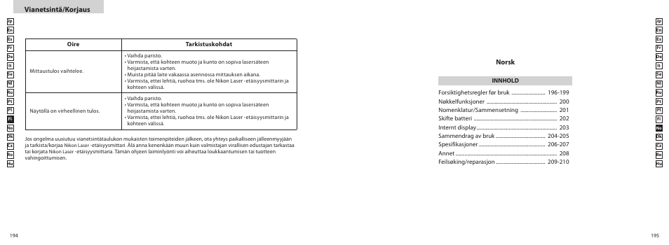 Vianetsintä/korjaus, Norsk | Nikon COOLSHOT User Manual | Page 98 / 139