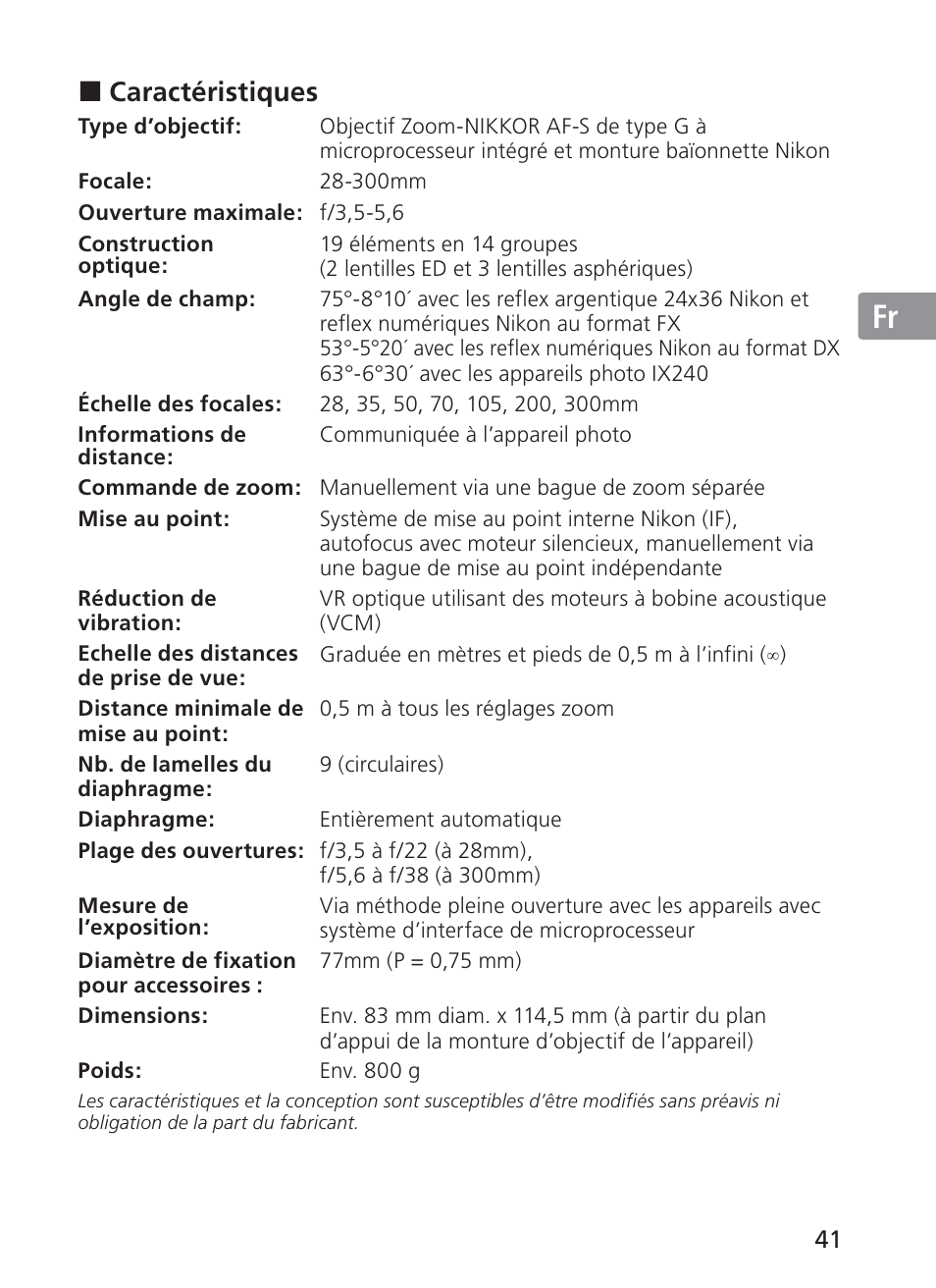 Jp en de fr es se ru nl it ck ch kr | Nikon 28-300mm-f-35-56G-ED-AF-S-VR-Zoom User Manual | Page 41 / 152