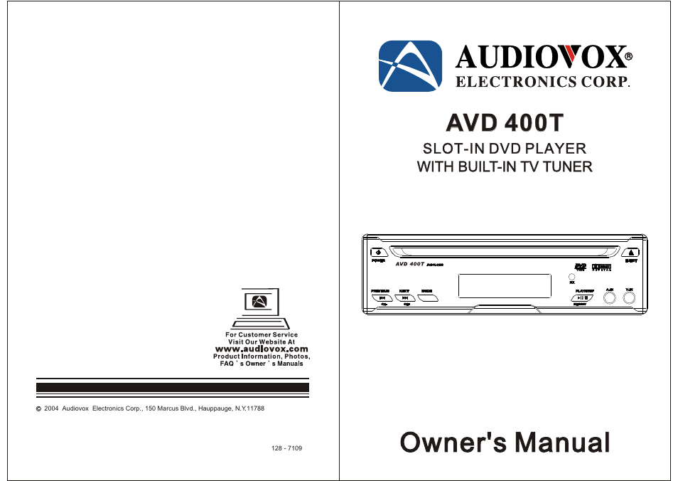 Audiovox AVD400T User Manual | 12 pages